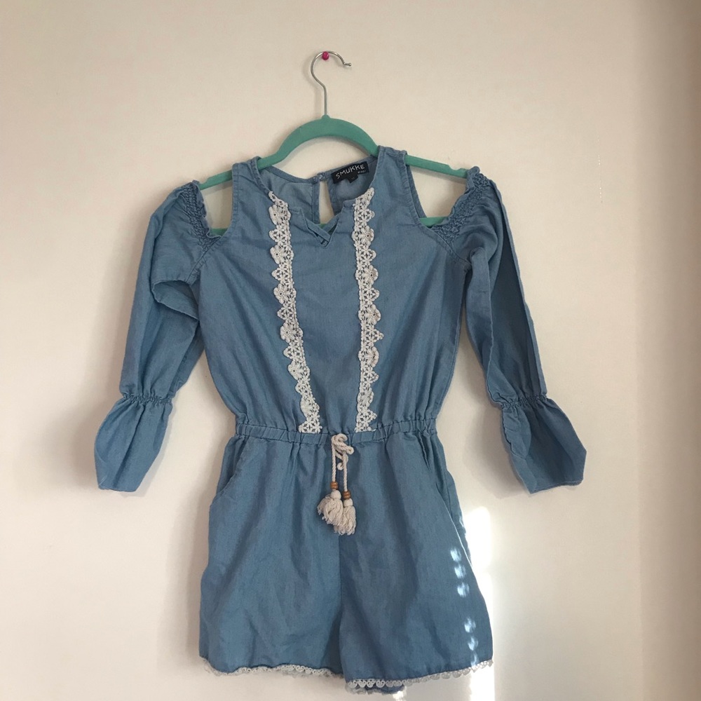 light blue denim romper